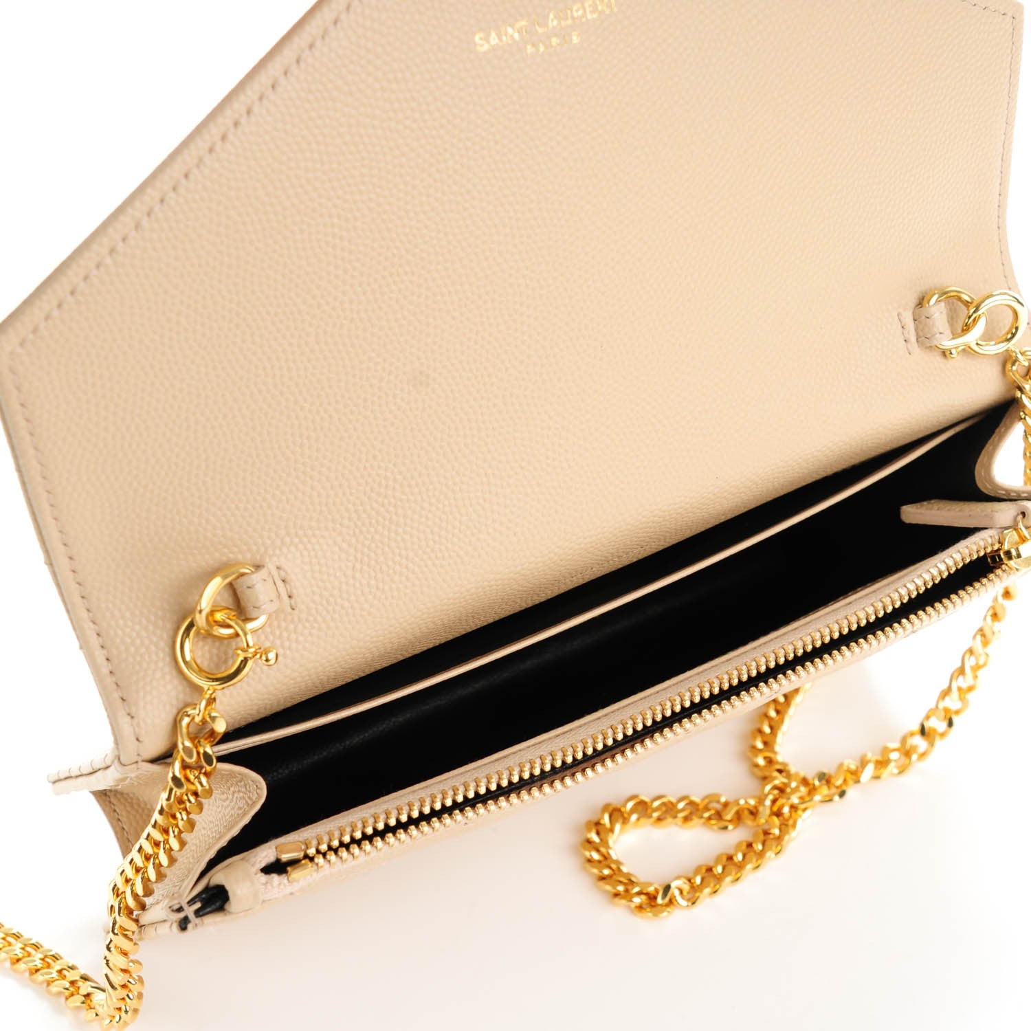 Saint Laurent Grain De Poudre Matelasse Chevron Monogram Envelope Chain Wallet Nude Powder 5 of 7