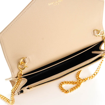 Saint Laurent Grain De Poudre Matelasse Chevron Monogram Envelope Chain Wallet Nude Powder 5 of 7