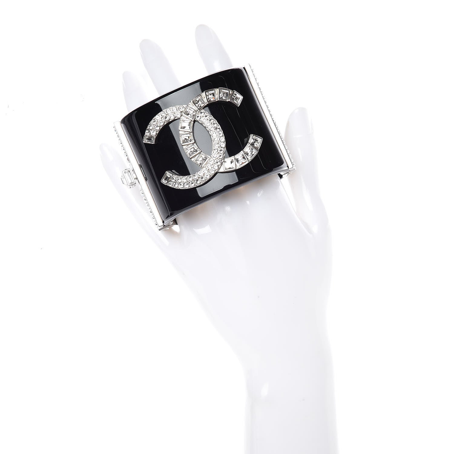 Chanel Resin Crystal Baguette CC Wide Cuff Black 2 of 6