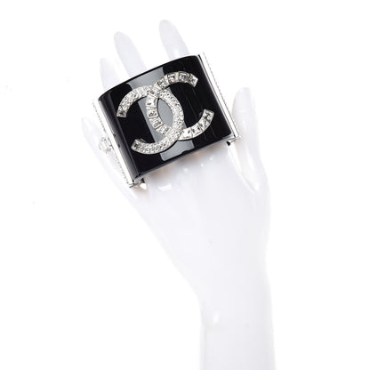 Chanel Resin Crystal Baguette CC Wide Cuff Black 2 of 6