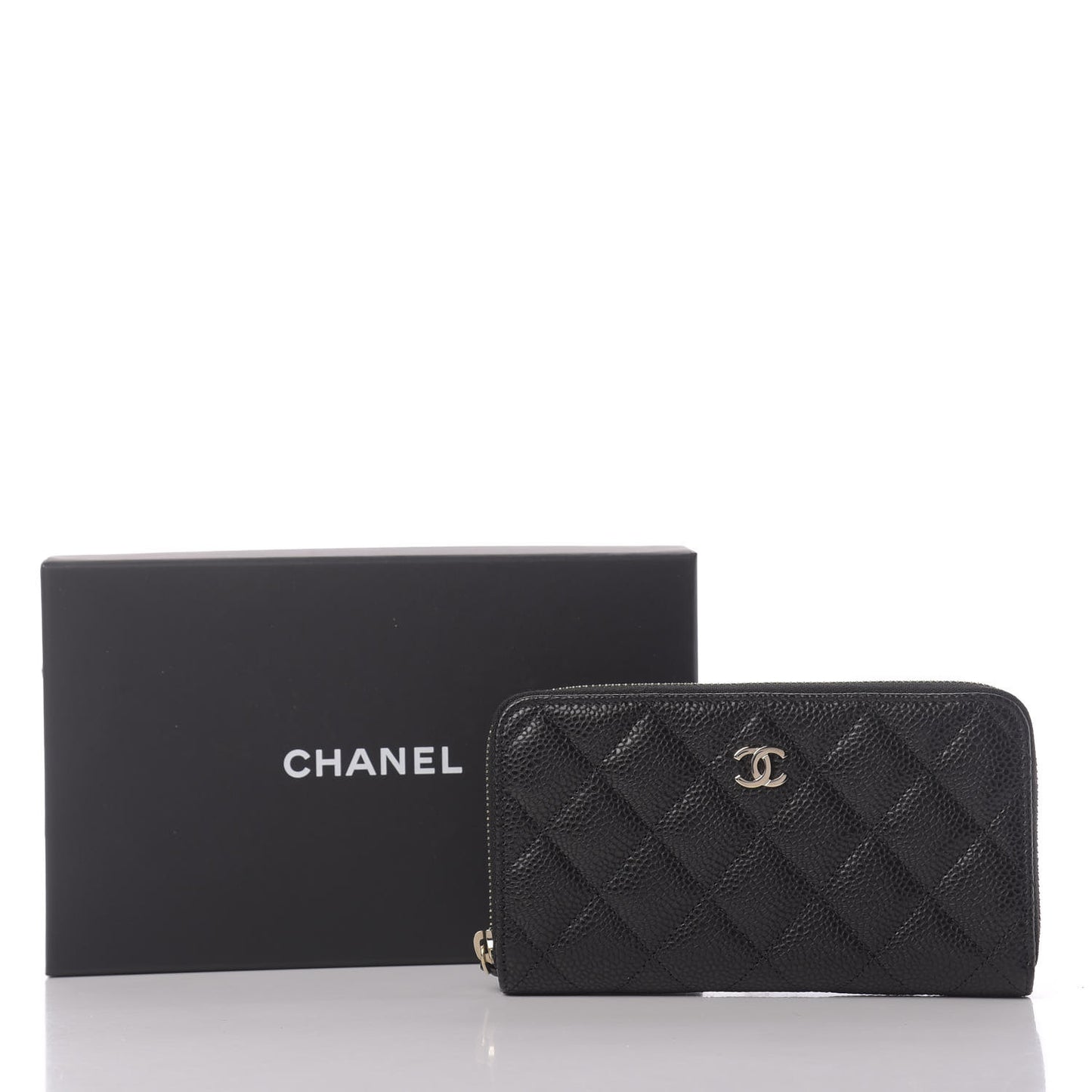 Caviar Quilted Small Zip Around Wallet Black