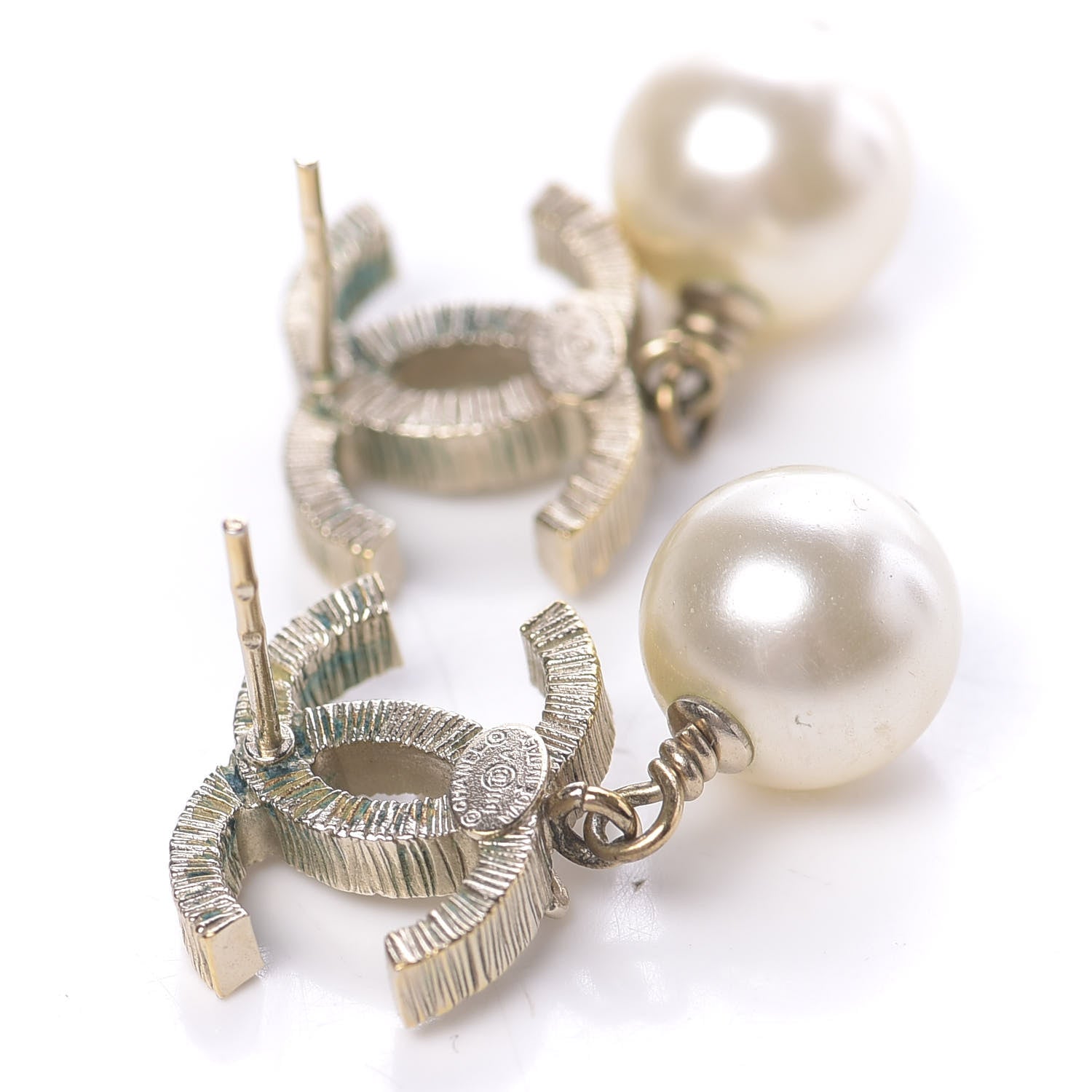 Chanel Crystal Pearl CC Drop Leaf Earrings Gold 5 of 7