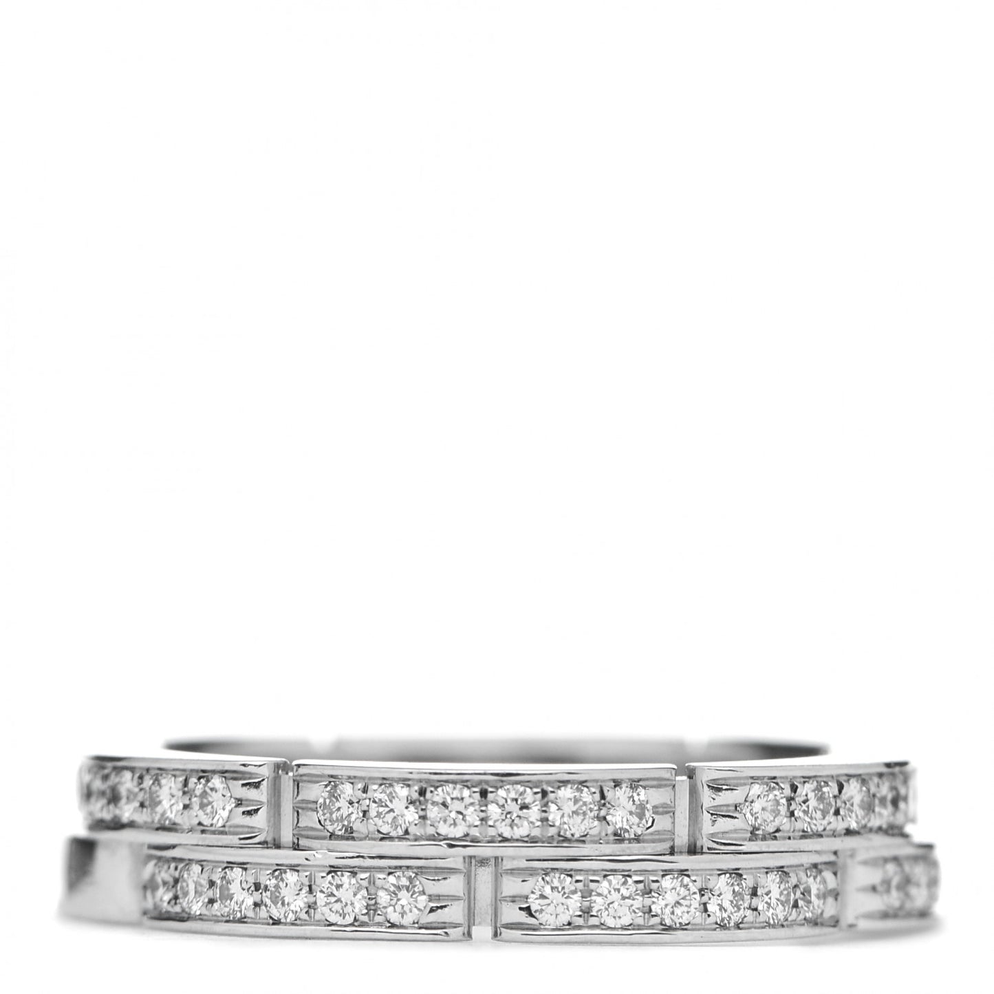 18K White Gold Diamond Maillon Panthere 2 Half Rows Paved Band Ring 54 7