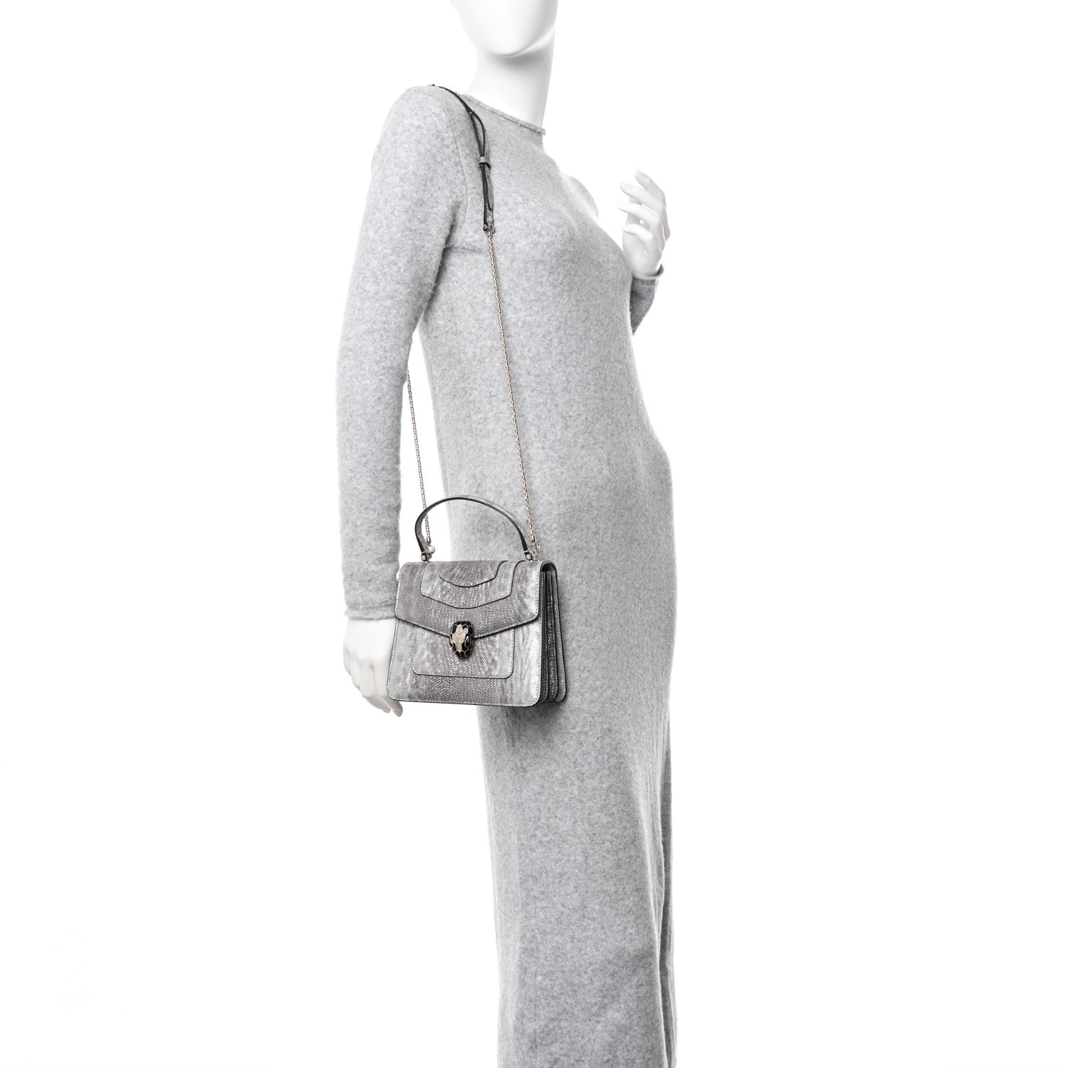 Bulgari Metallic Karung Serpenti Forever Top Handle White Agate 2 of 11