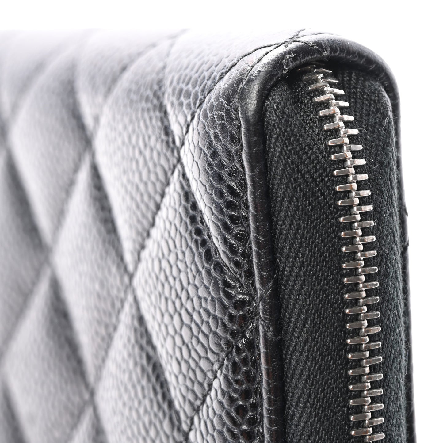 Caviar Quilted Large Gusset Zip Around Wallet Black