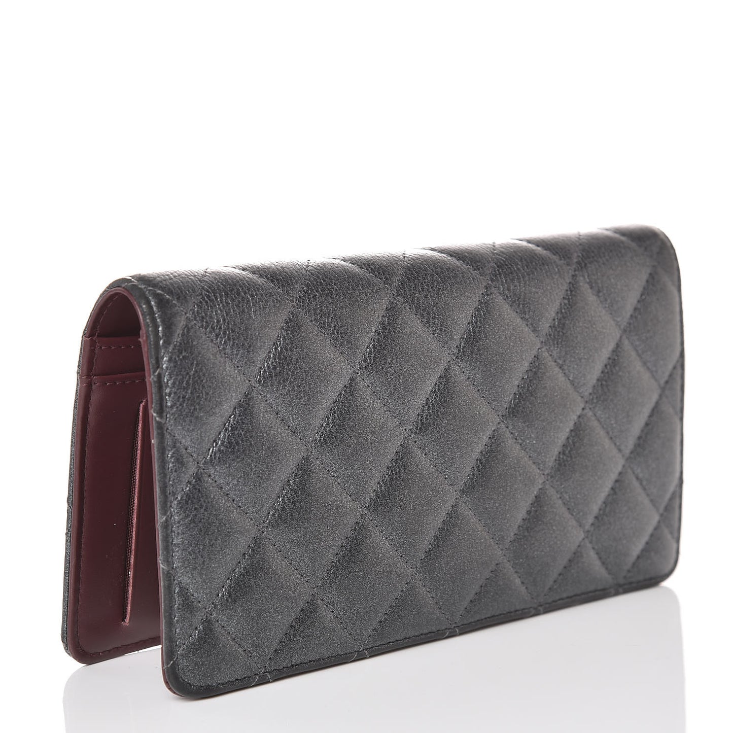 Metallic Calfskin Quilted Yen Wallet Dark Silver