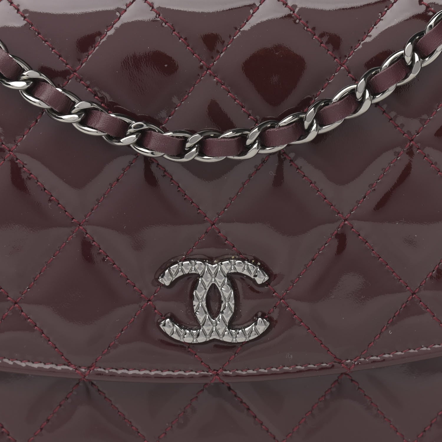 Chanel Patent Quilted Brilliant Wallet On Chain WOC Dark Burgundy 8 of 12
