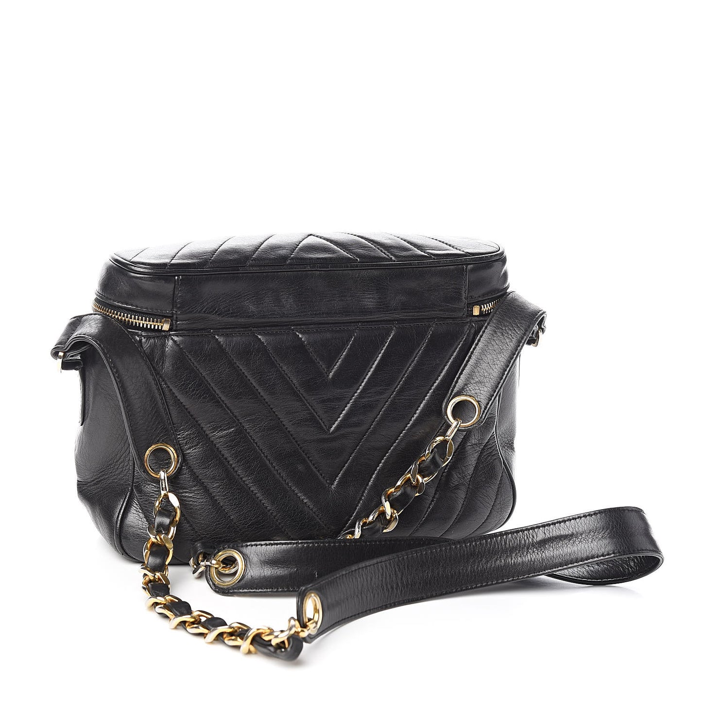 Lambskin Chevron Quilted Shoulder Bag Black
