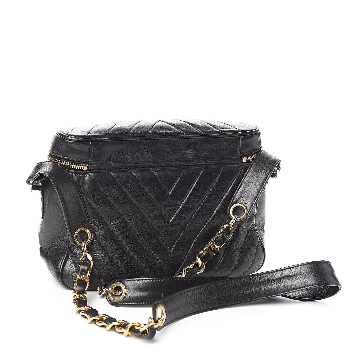 Chanel Lambskin Chevron Quilted Shoulder Bag Black 3 of 12