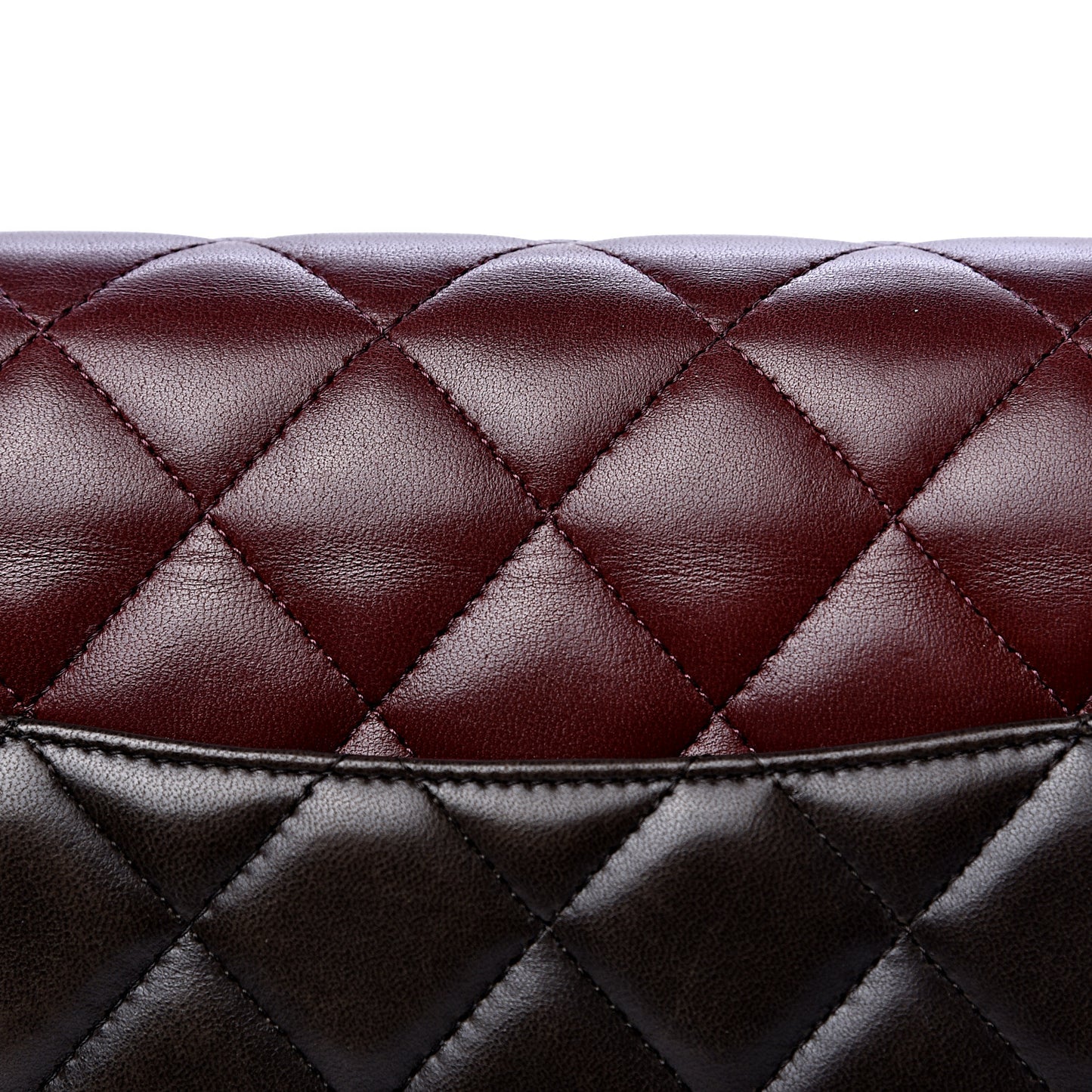 Lambskin Quilted Jumbo Tri-Color Double Flap Burgundy