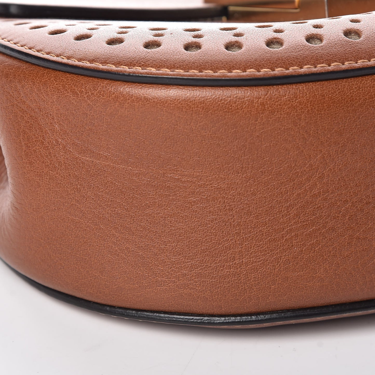 Calfskin Perforated Mini Drew Shoulder Bag Caramel