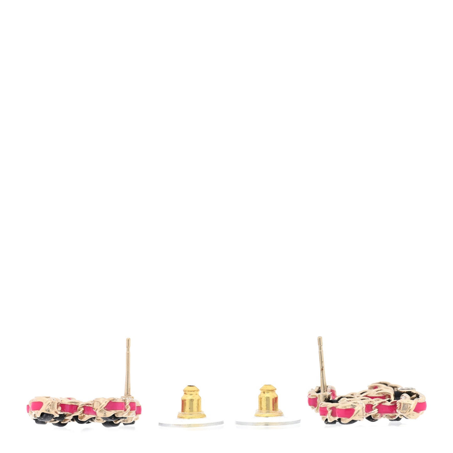 Lambskin CC Chain Earrings Black Gold Pink