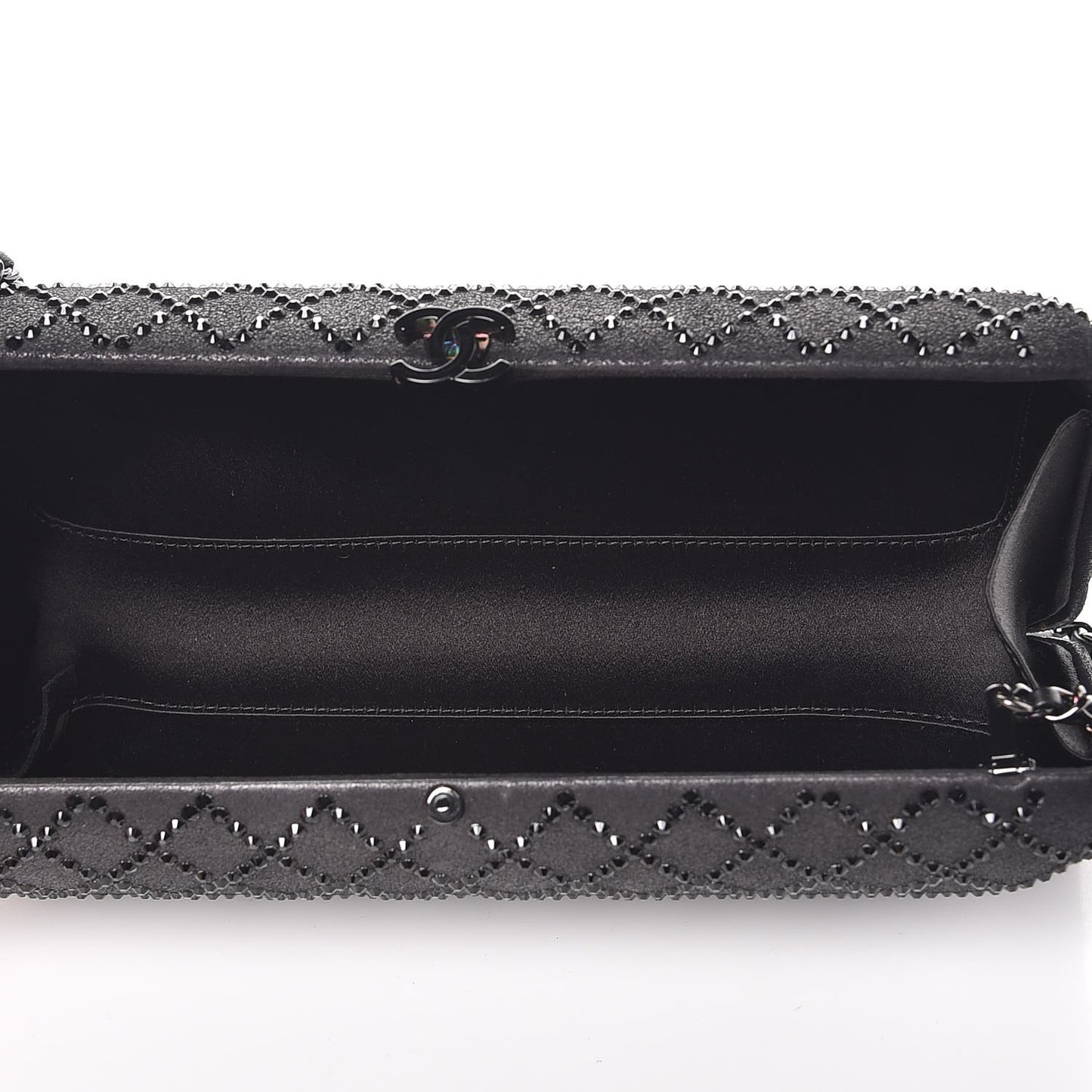 Iridescent Lambskin Crystal Quilted Clutch Black
