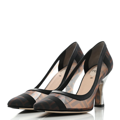 Fendi Technical Mesh Vitello Gommato FF Colibri 85mm Pumps 37.5 Tobacco Moro Black 3 of 7