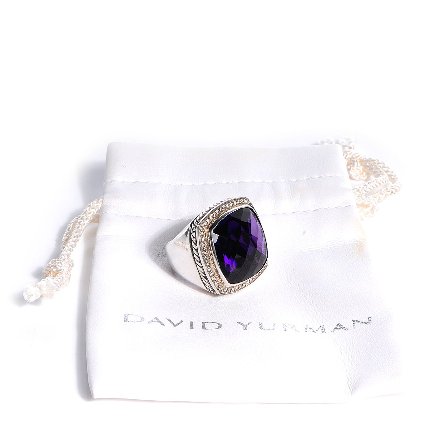 Sterling Silver Diamond Amethyst 20mm Albion Statement Ring 54 6.75