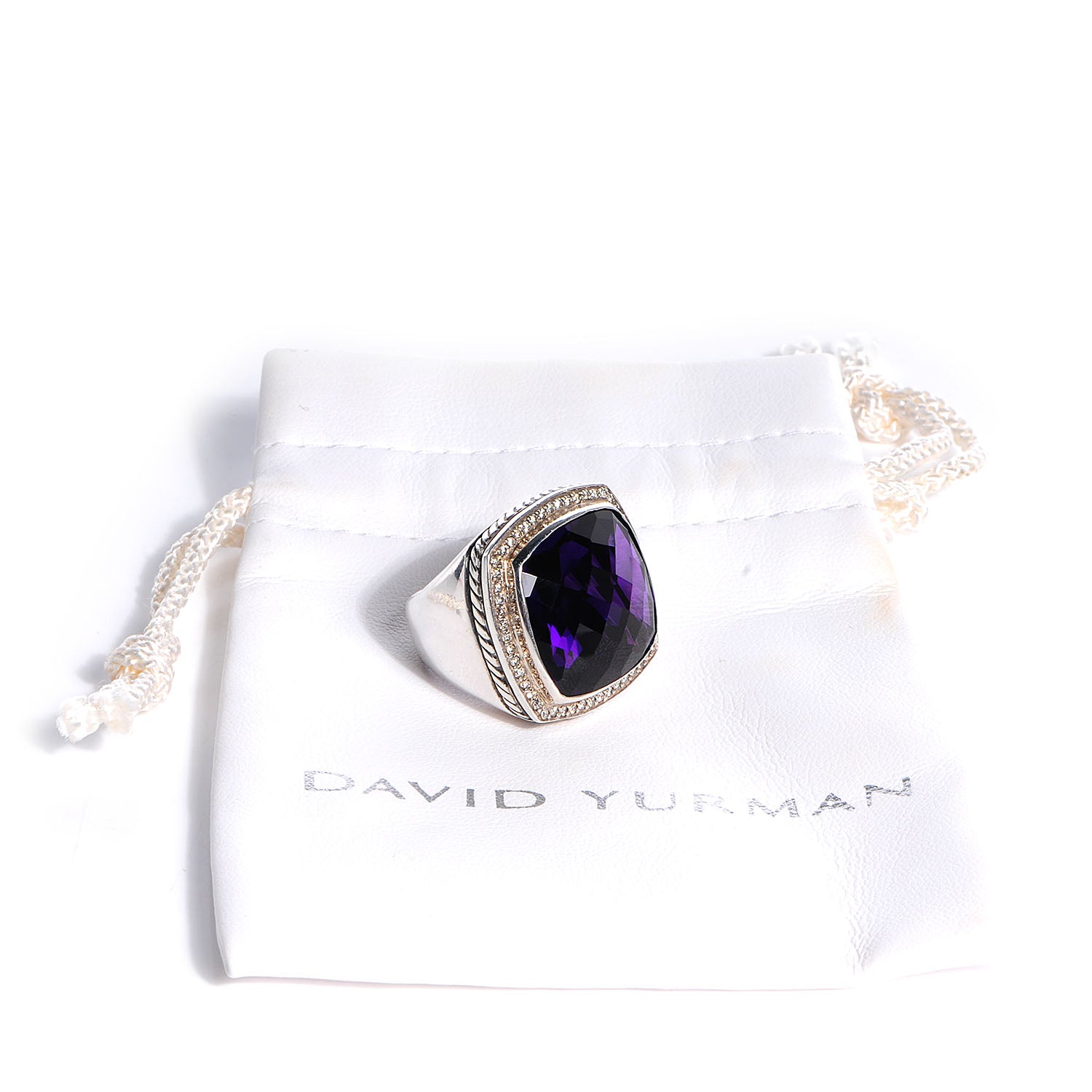 David Yurman Sterling Silver Diamond Amethyst 20mm Albion Statement Ring 54 6.75 6 of 6