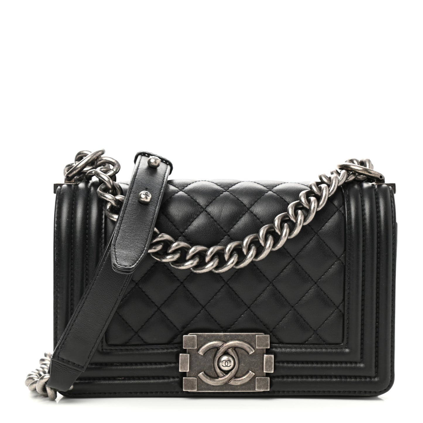 Calfskin Quilted Small Boy Flap Black
