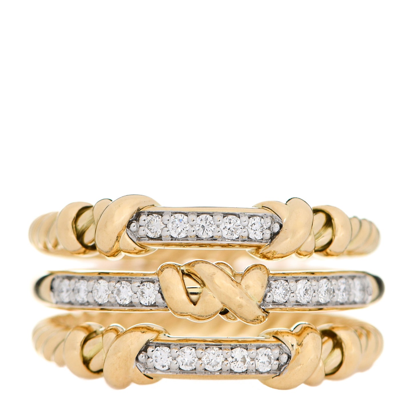 18K Yellow Gold Diamond Petite Helena Wrap Three Row Ring 54 6.75