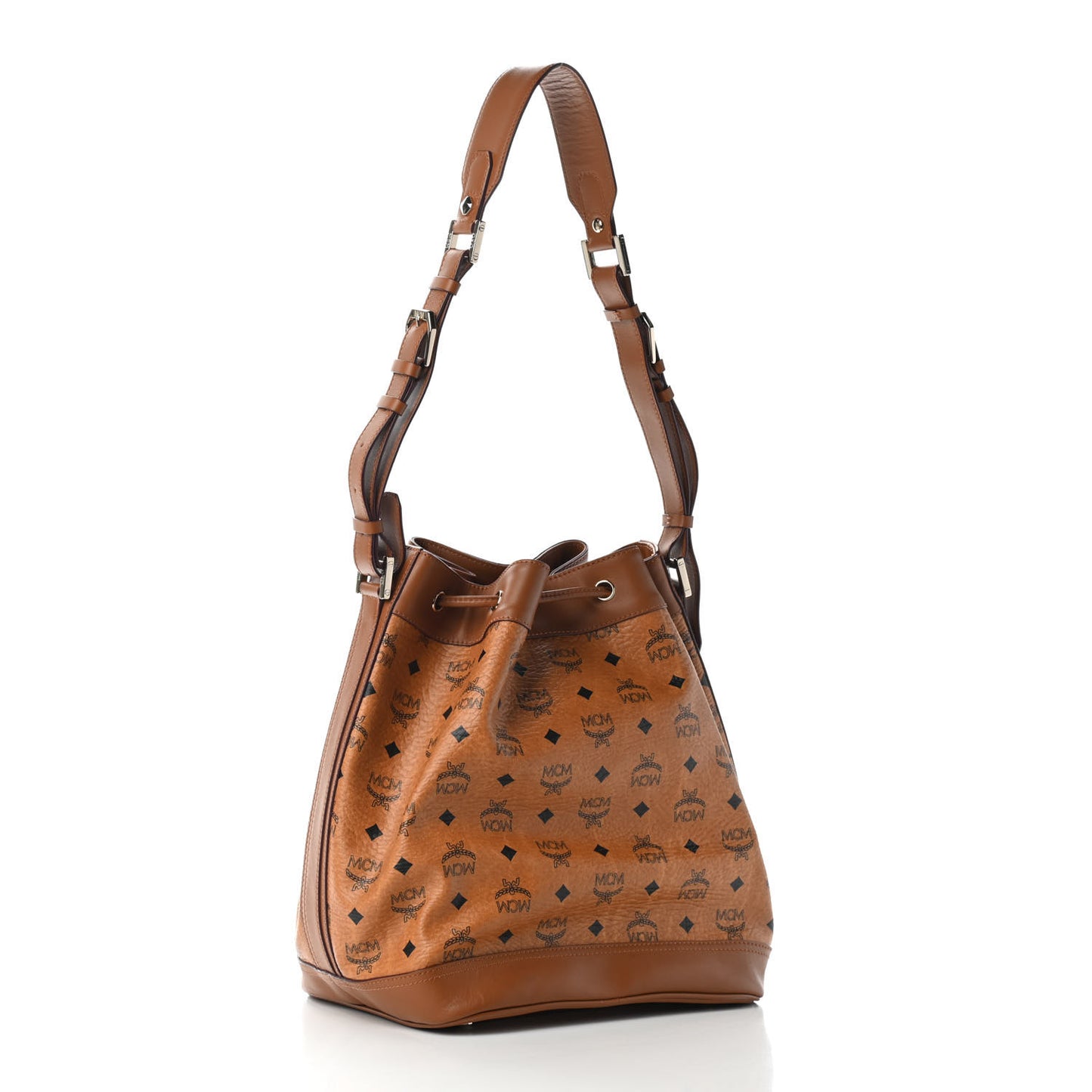 Visetos Small Heritage Drawstring Bucket Bag Cognac