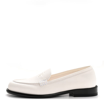 Chanel Lambskin CC Mocassin Loafers 38.5 White 1 of 18