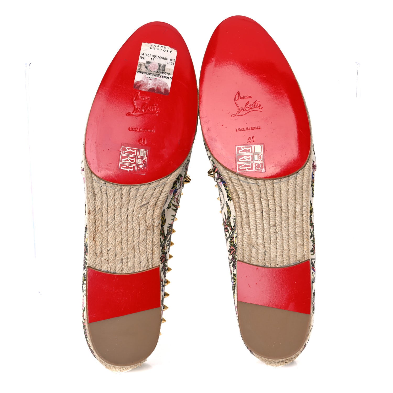 Christian Louboutin Canvas Loubi Jungle Print Ares Spikes Flat Espadrilles 41 Ivory Gold 5 of 15