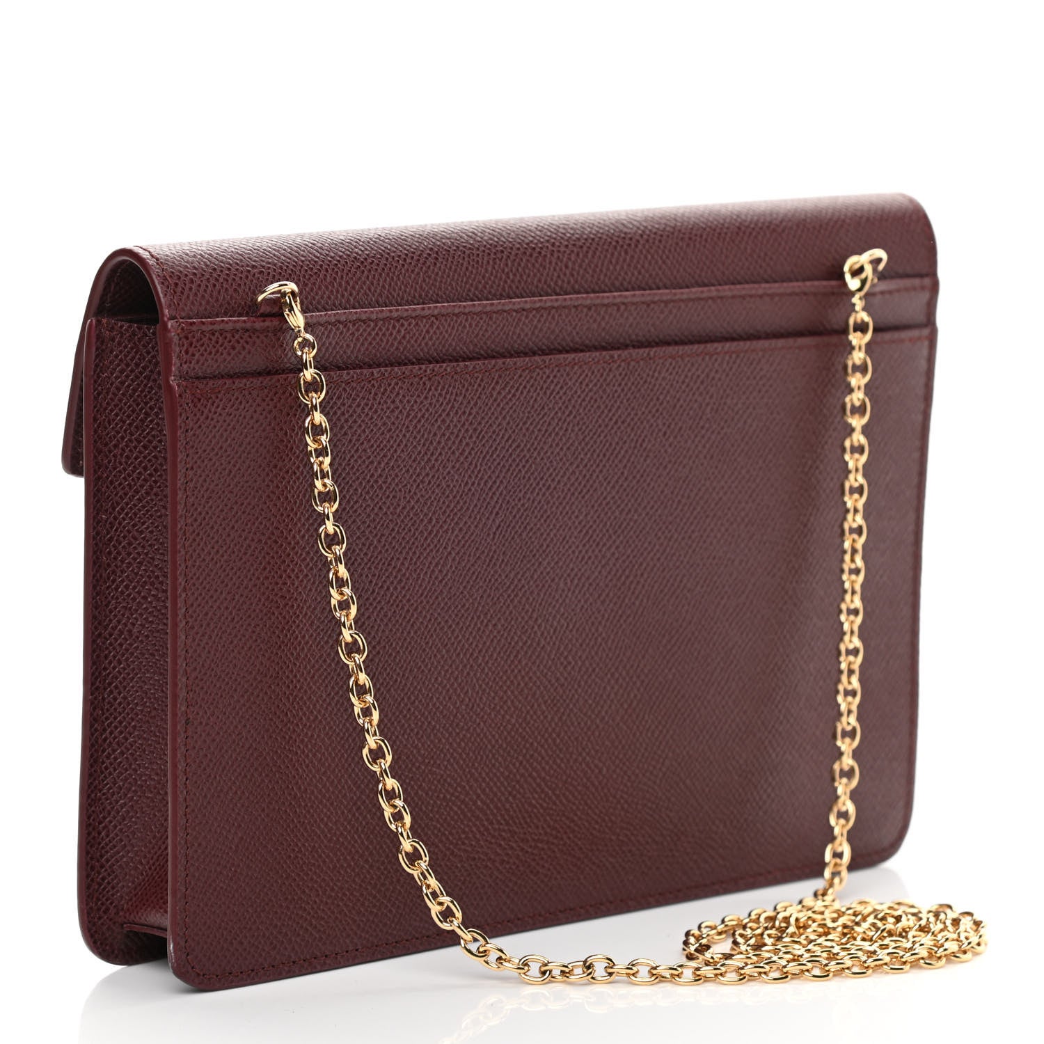 Salvatore Ferragamo Hammered Calfskin Gancio Wallet On Chain Burgundy 3 of 11