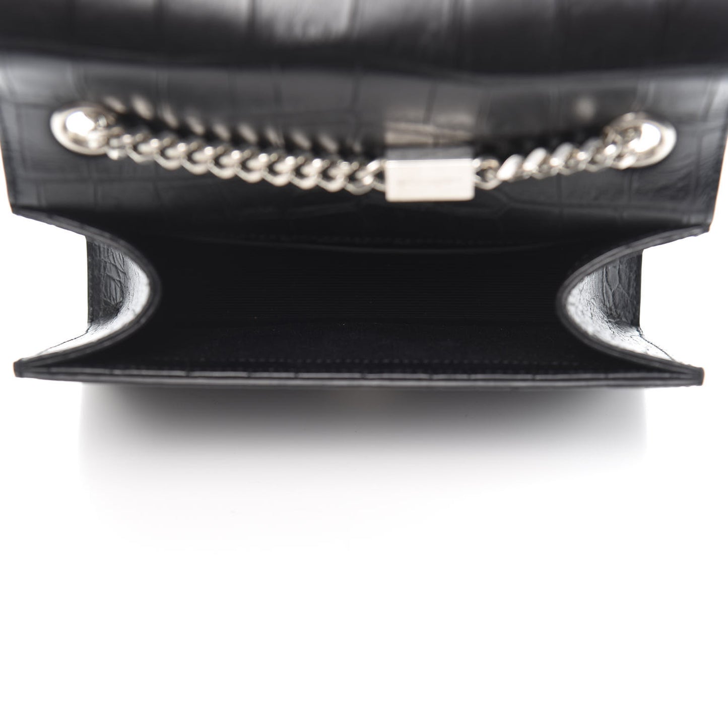 Calfskin Crocodile Embossed Monogram Small Kate Tassel Satchel Black