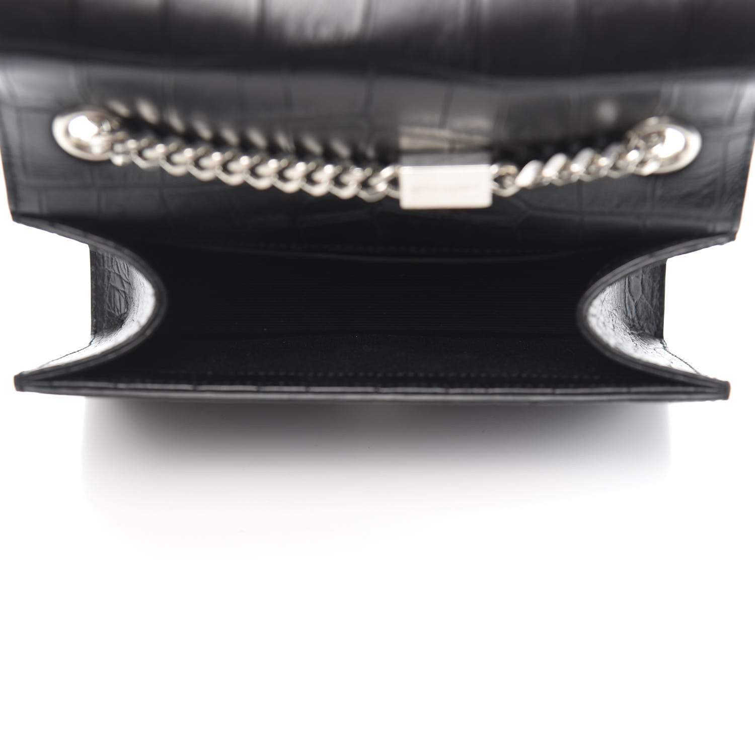 Saint Laurent Calfskin Crocodile Embossed Monogram Small Kate Tassel Satchel Black 5 of 10
