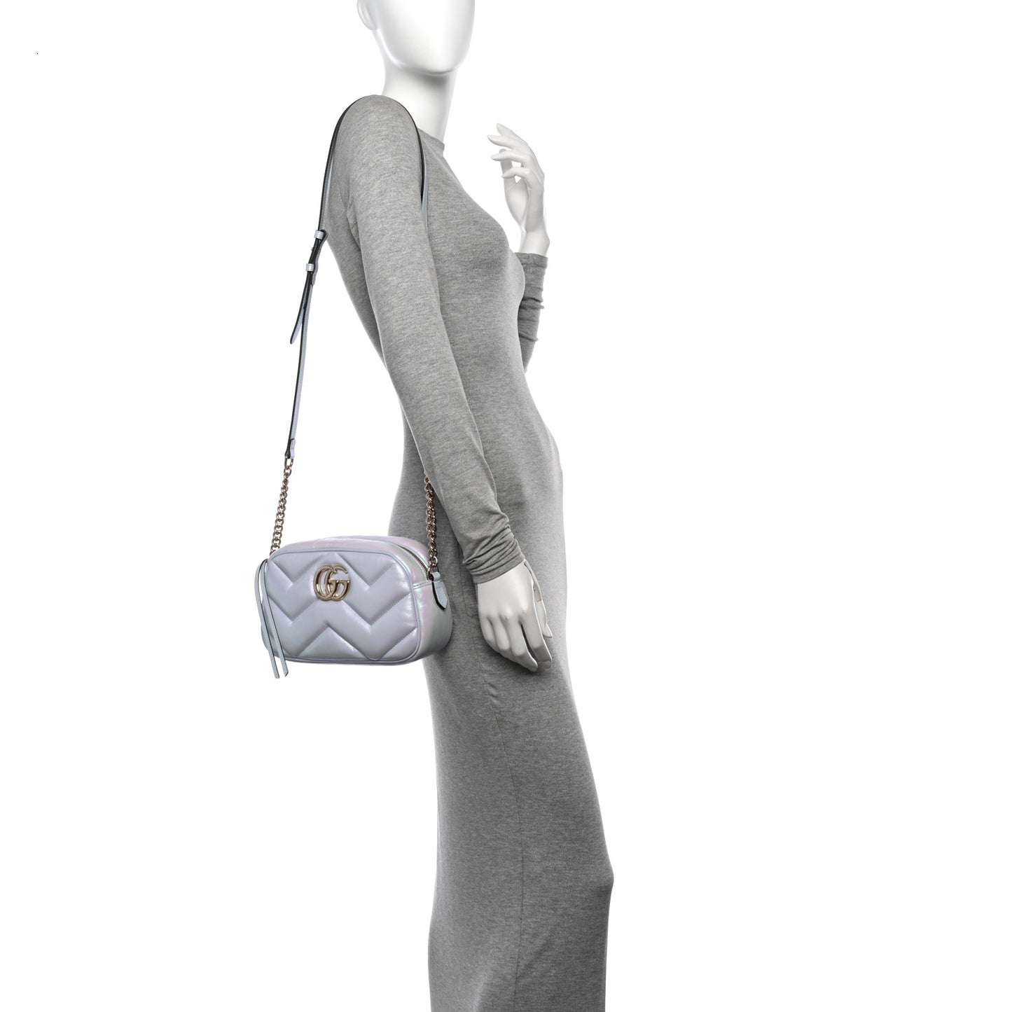 Iridescent Nappa Chevron Matelasse Small GG Marmont Chain Shoulder Bag Iridescent Snow Light Blue