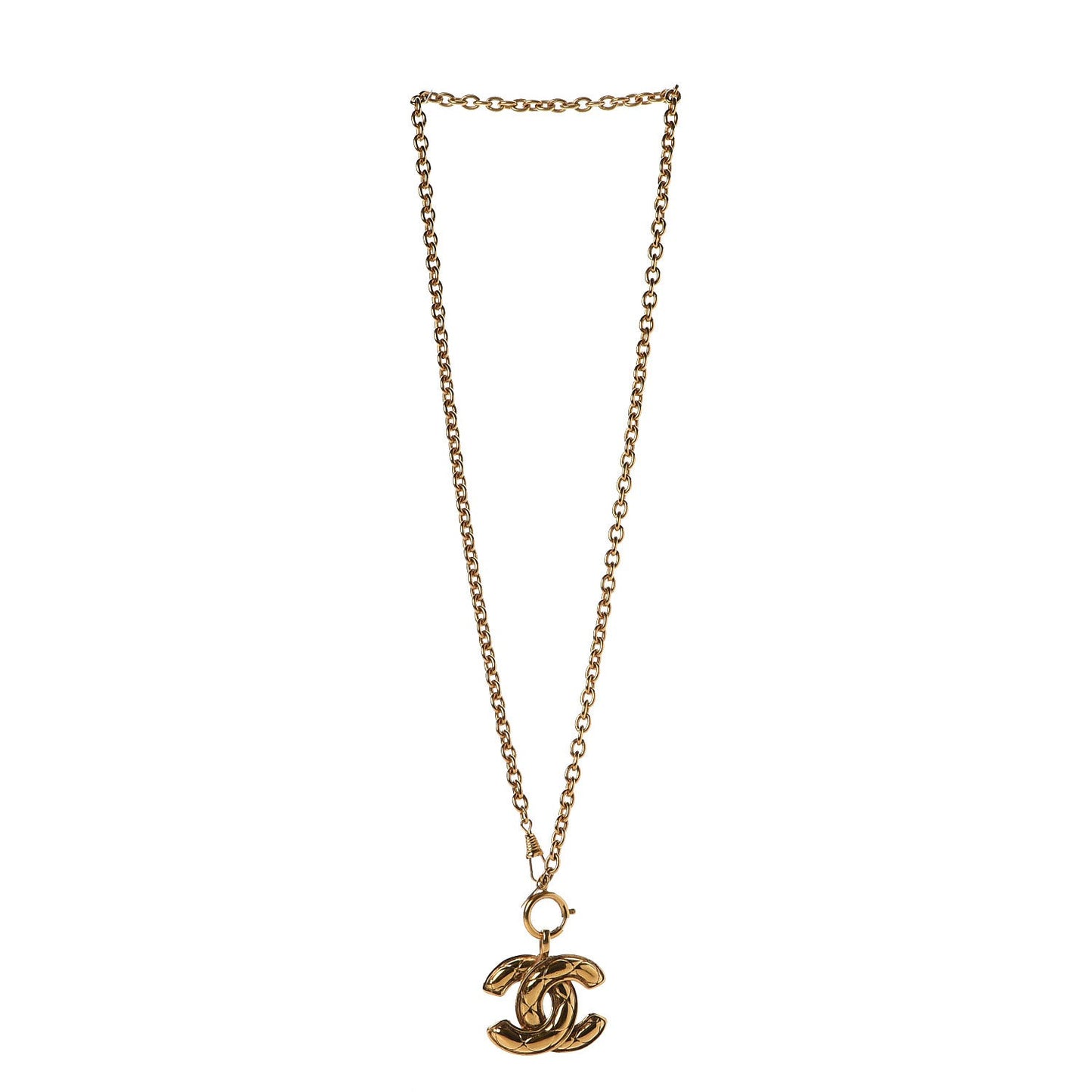 Quilted CC Long Chain Necklace Gold