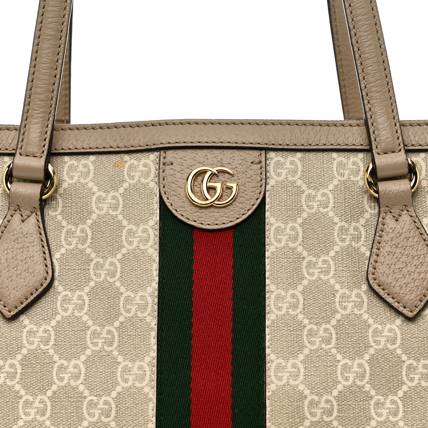 Gucci GG Supreme Monogram Textured Dollar Calfskin Web Medium Ophidia Shopping Tote Beige Mystic White Oatmeal 8 of 15