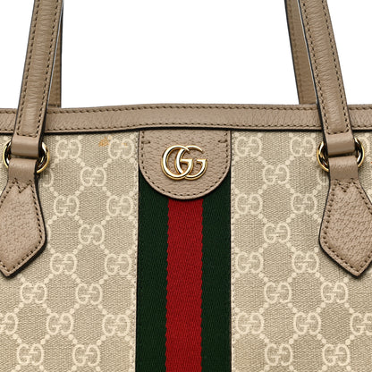 Gucci GG Supreme Monogram Textured Dollar Calfskin Web Medium Ophidia Shopping Tote Beige Mystic White Oatmeal 8 of 15