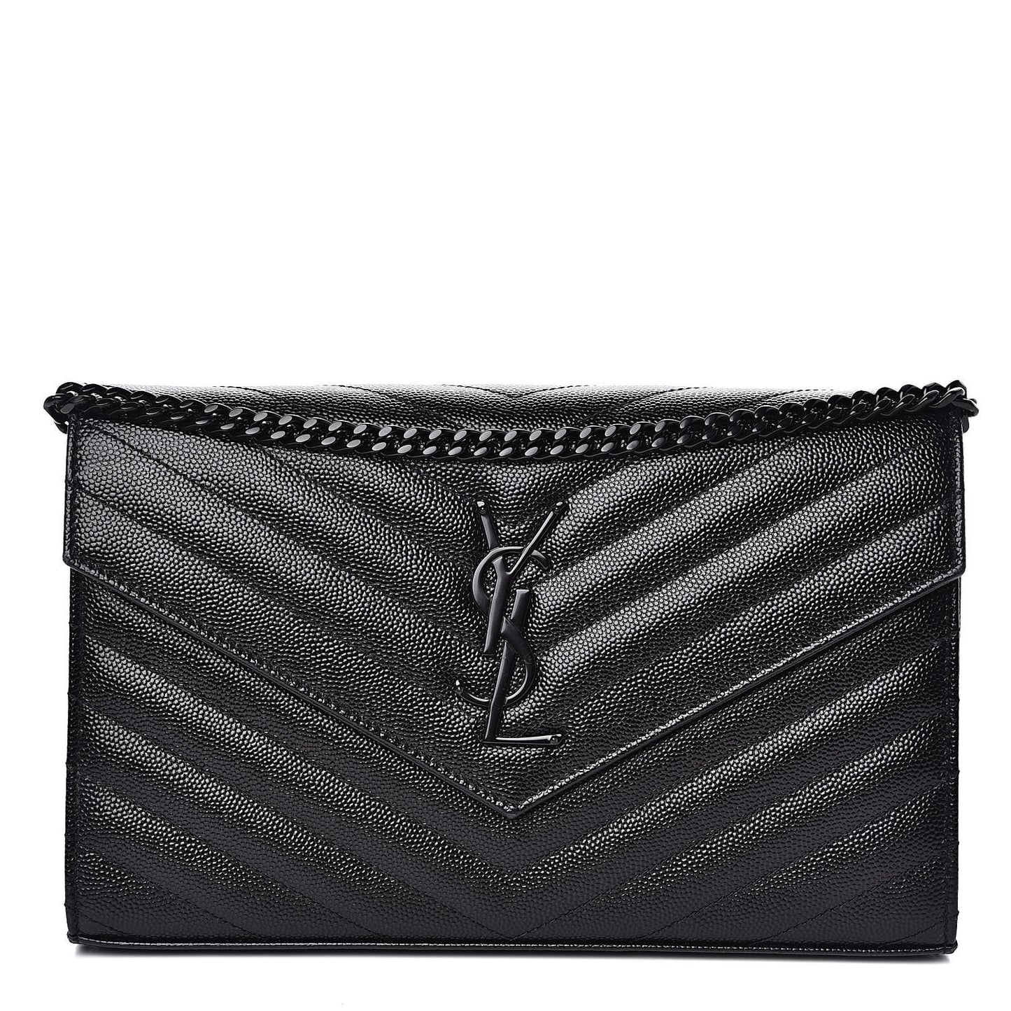 Grain De Poudre Matelasse Chevron Monogram Chain Wallet Black