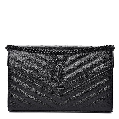Saint Laurent Grain De Poudre Matelasse Chevron Monogram Chain Wallet Black 1 of 11