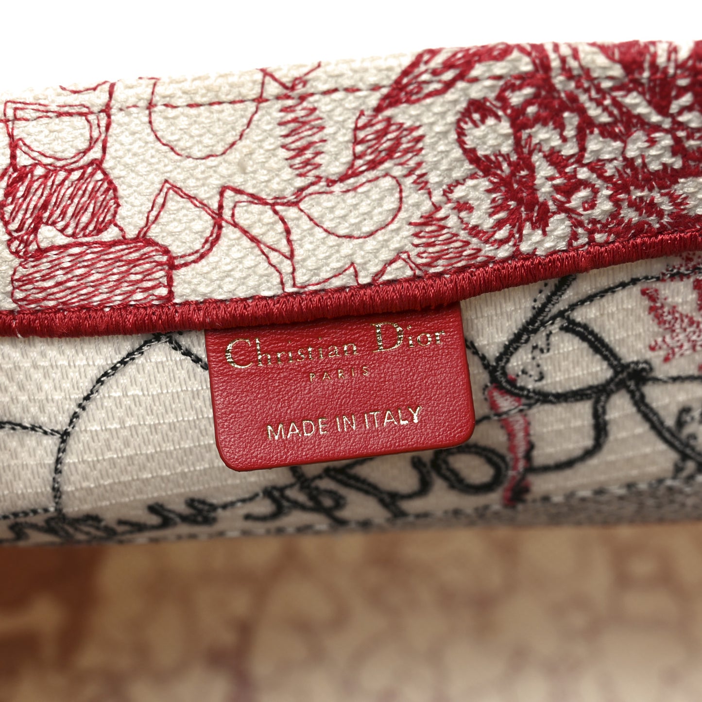 Canvas Embroidered Medium Dioramour D-Royaume Book Tote Red Multicolor