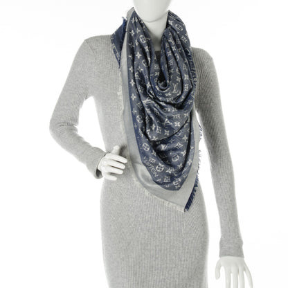 Louis Vuitton Wool Silk Monogram Denim Shawl Blue 2 of 7