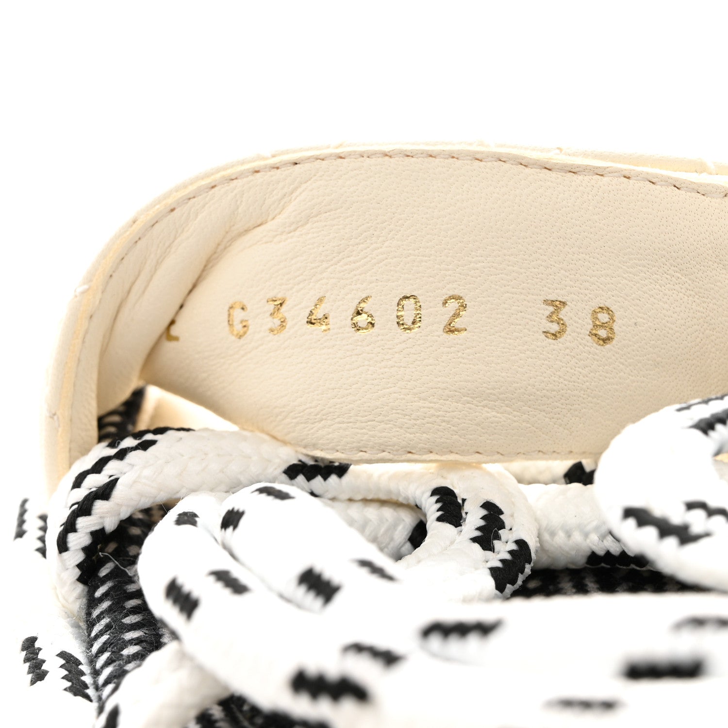 Chanel Cord Lambskin Quilted Logo Sandals 38 White Black 8 of 9