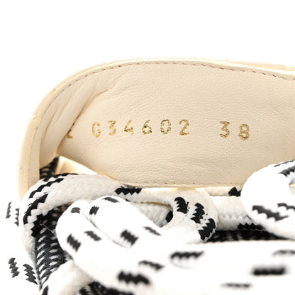 Chanel Cord Lambskin Quilted Logo Sandals 38 White Black 8 of 9