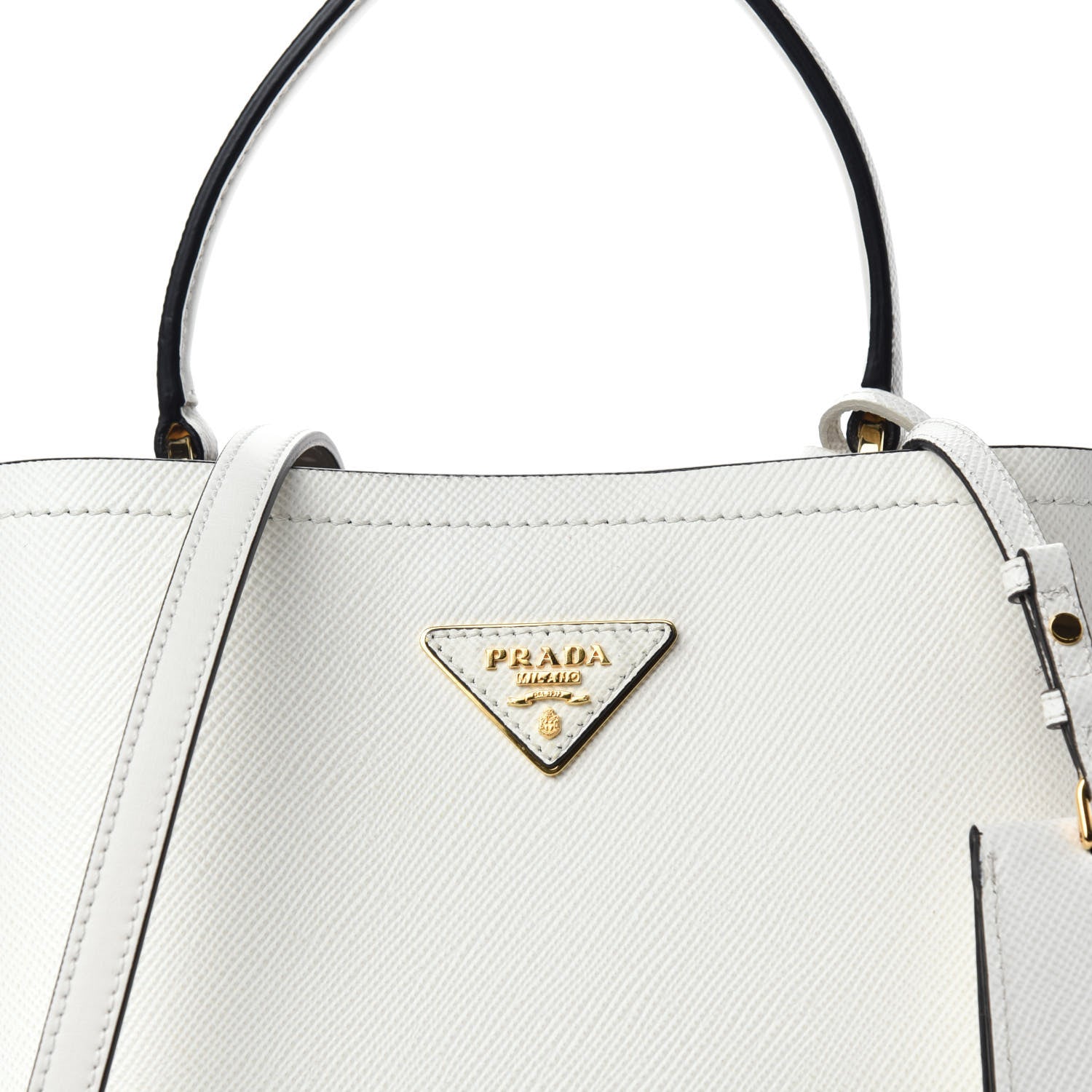 Prada Saffiano Cuir Medium Panier Bucket Bag Bianco Black 9 of 9