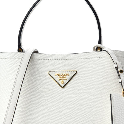 Prada Saffiano Cuir Medium Panier Bucket Bag Bianco Black 9 of 9