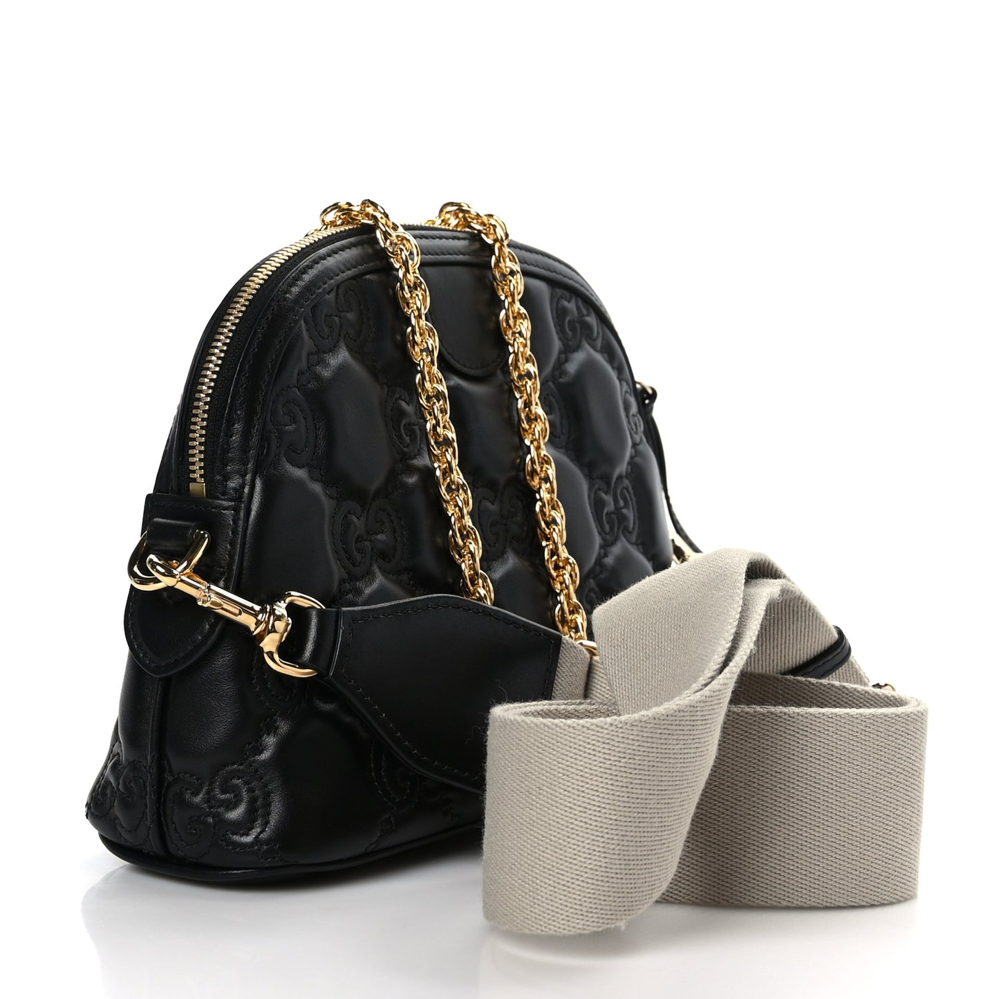 Calfskin GG Matelasse Small Dome Shoulder Bag Black Natural