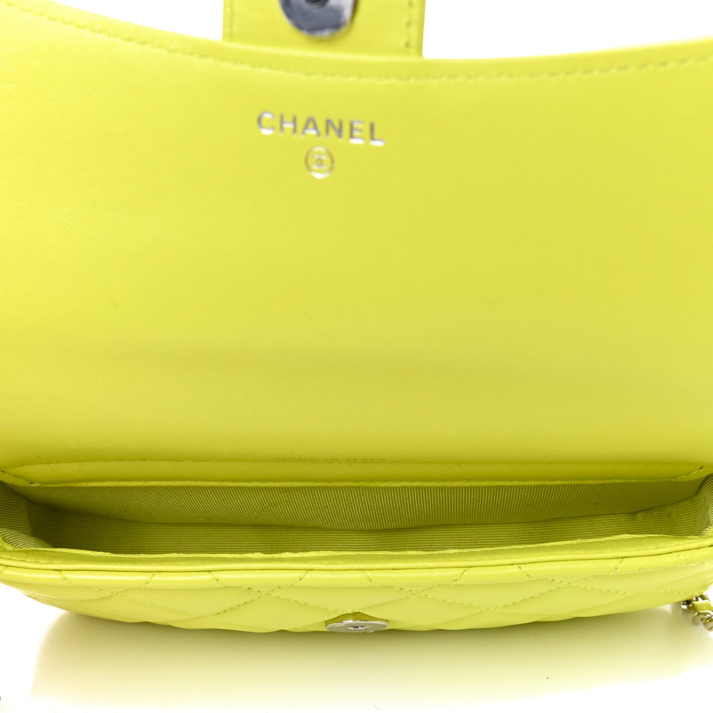 Lambskin Quilted Flap Phone Holder With Chain Yellow