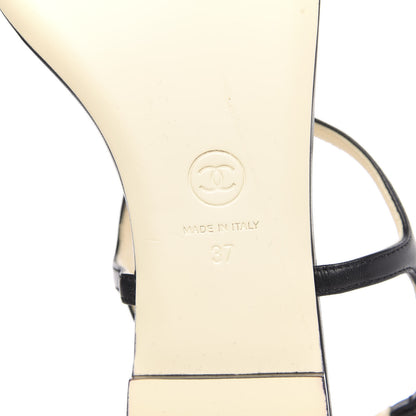 Chanel Lambskin Camellia Thong Sandals 37 Black 7 of 7