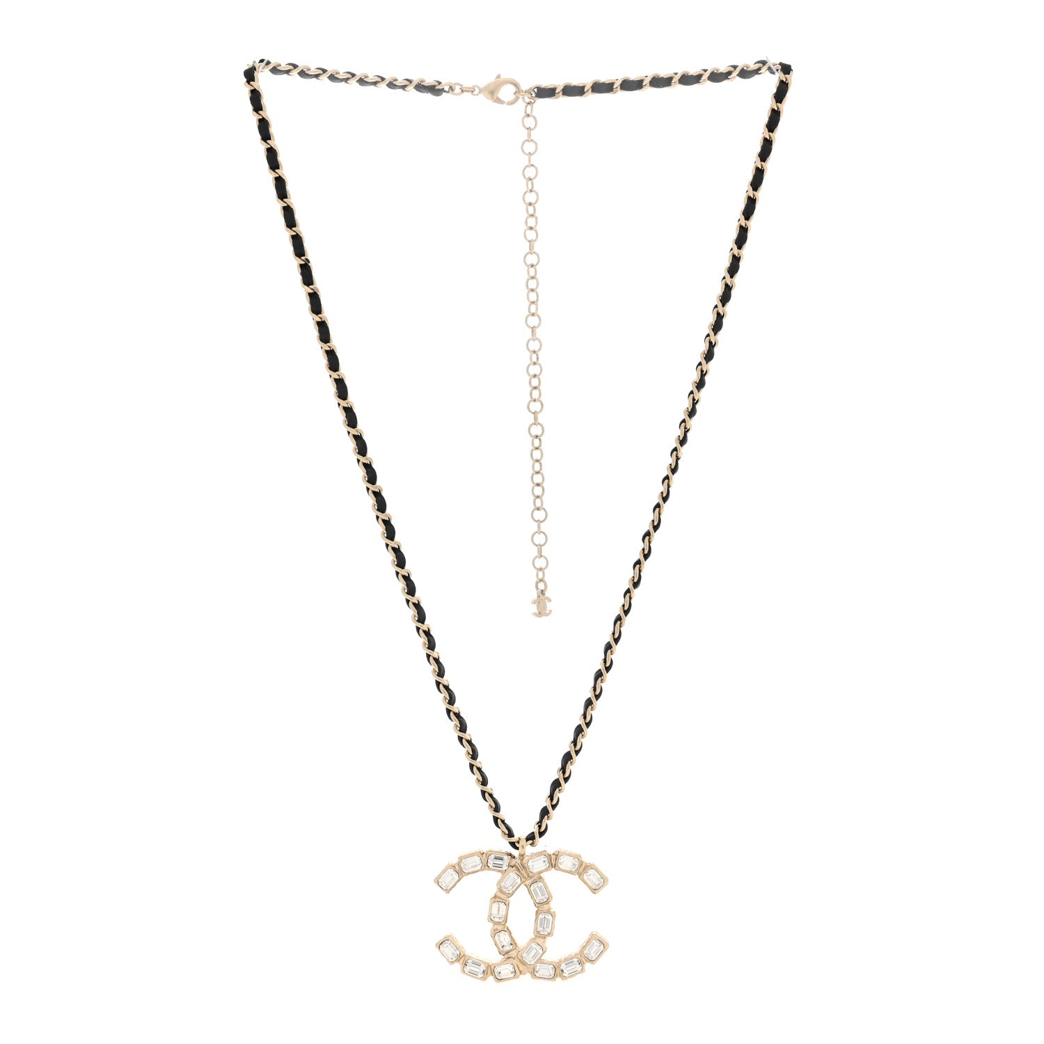 Chanel Lambskin Baguette Crystal CC Necklace Black Light Gold 3 of 4
