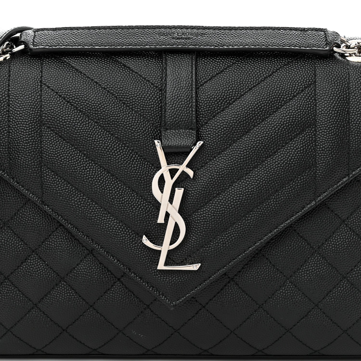 Saint Laurent Grain De Poudre Textured Mixed Matelasse Triquilt Medium Monogram Satchel Black 7 of 9
