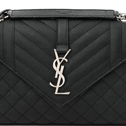 Saint Laurent Grain De Poudre Textured Mixed Matelasse Triquilt Medium Monogram Satchel Black 7 of 9