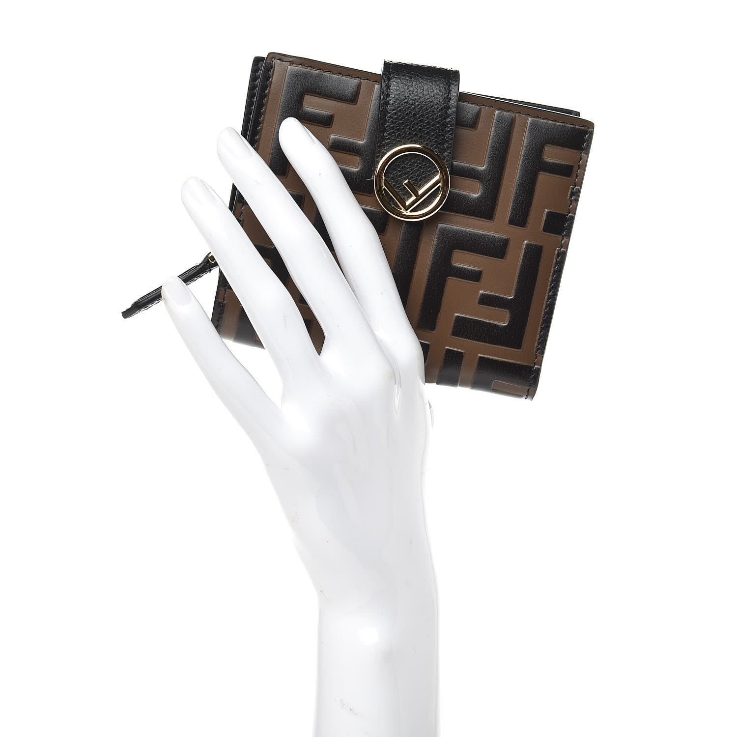 Fendi Vitello Cruise F is Fendi Bi-Color FF 1974 Embossed Compact Wallet Black Maya 2 of 7