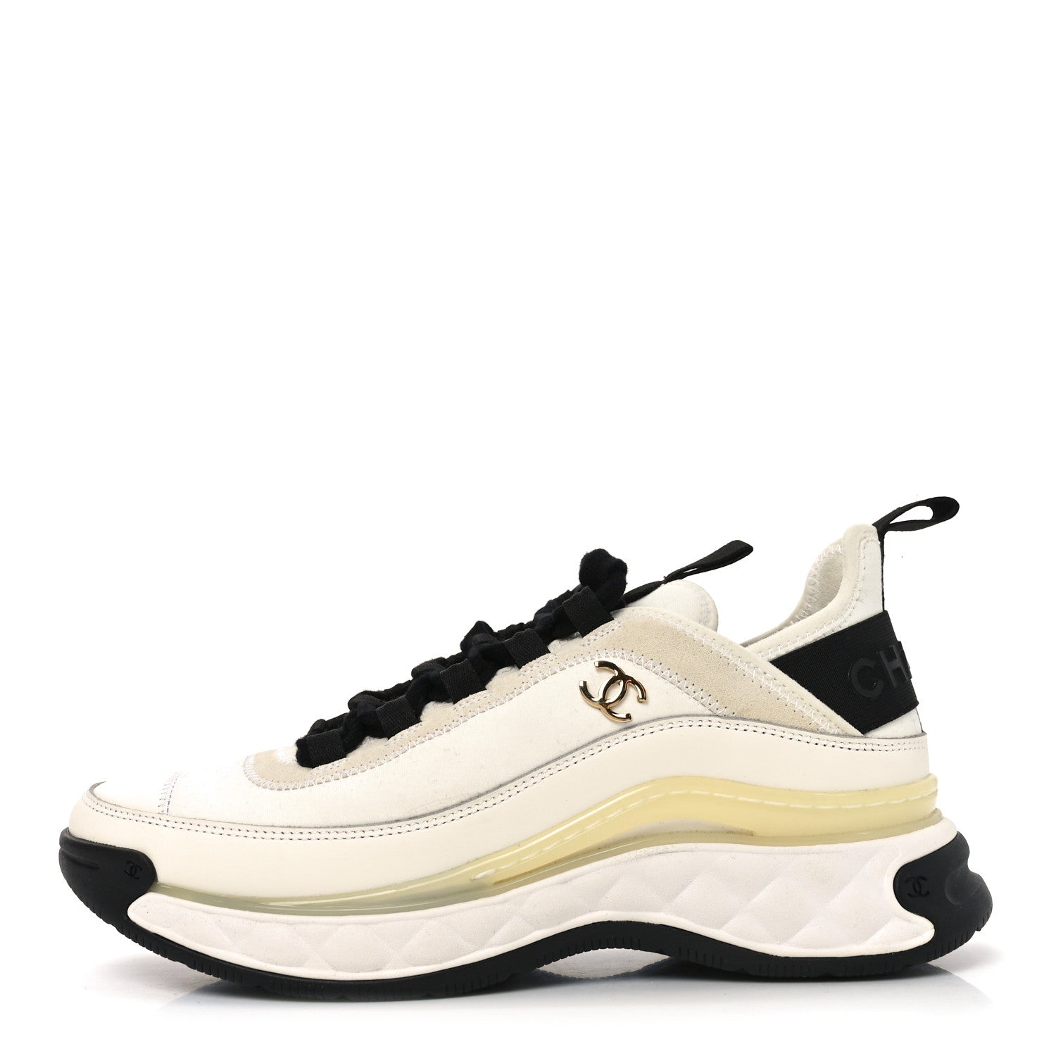 Chanel Velvet Calfskin Mixed Fibers CC Sneakers 37 Ivory Black 1 of 9