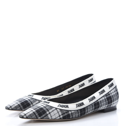 Christian Dior Canvas Tartan J'Adior Embroidered Ballet Flats 38 Black White 3 of 11