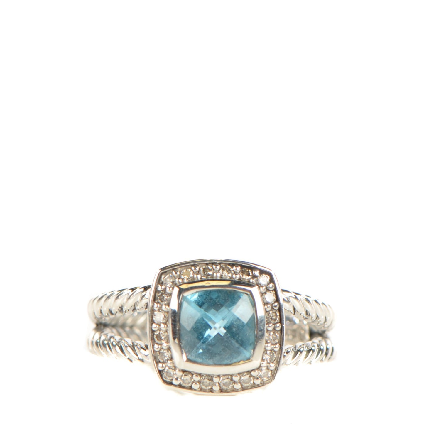 Sterling Silver Diamond Blue Topaz 7mm Petite Albion Ring 55 7.25